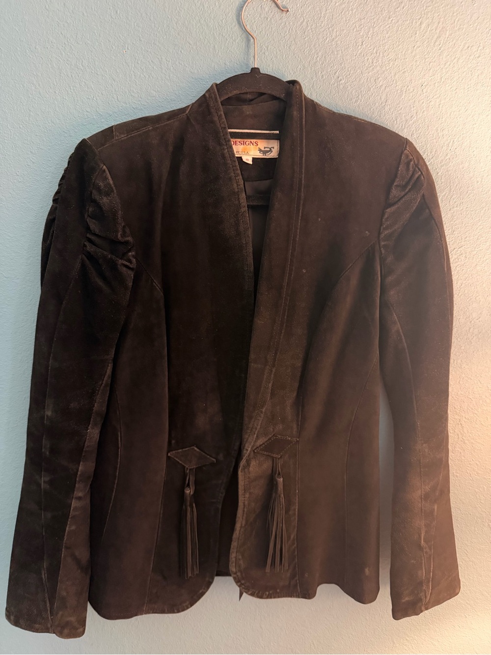 Char by Sher black suede leather jacket and suit vintage 1980s.